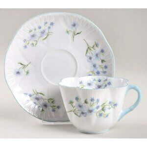 Shelley Flat Cup and Saucer Set "Blue Rock" (Dainty Shape) H-2 1/2in W-3 1/4in F